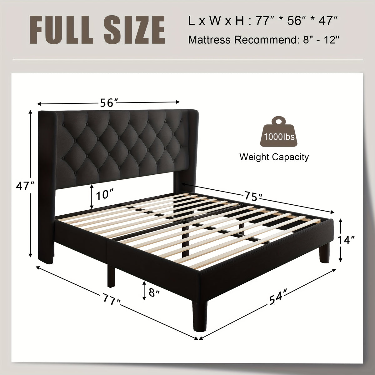 bed frame button tufted headboard platform bed 8 bed storage - Temu