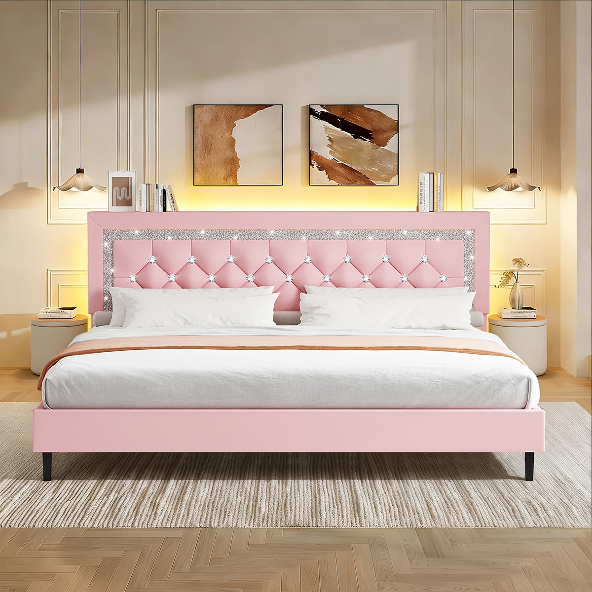 led lights king size bed frame storage headboard full queen - Temu
