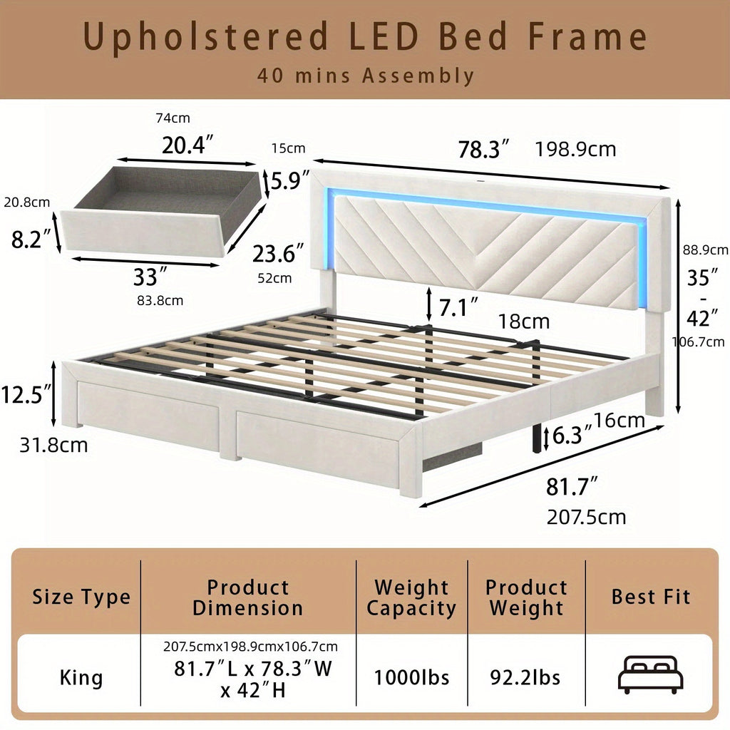 contemporary padded bed frame featuring an adjustable led - Temu