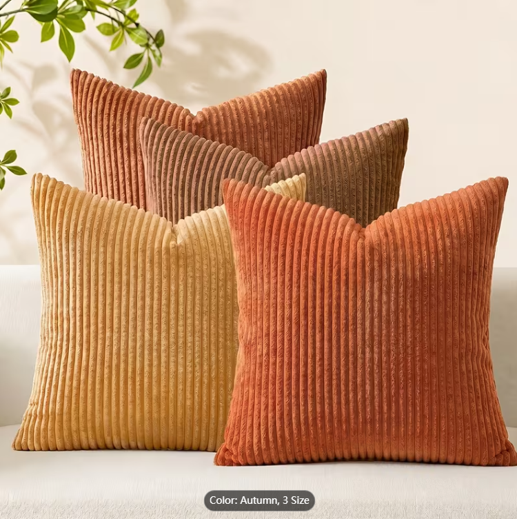 4pcs, Boho Vintage Aesthetic Throw Pillow Covers, Corduroy Striped Pillowcases with Hidden Zipper, 16×16/18×18/20×20 Inch All Season Universal Cushion Covers, Classic Retro Pattern for Farmhouse Living Room Bedroom Sofa Home Decor, No Pillow Inserts