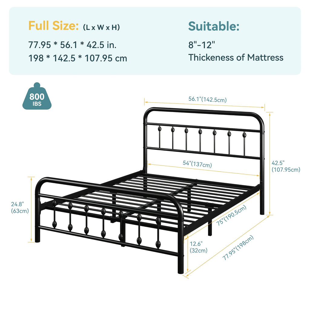 14 inch vintage metal bed frame iron headboard footboard - Temu