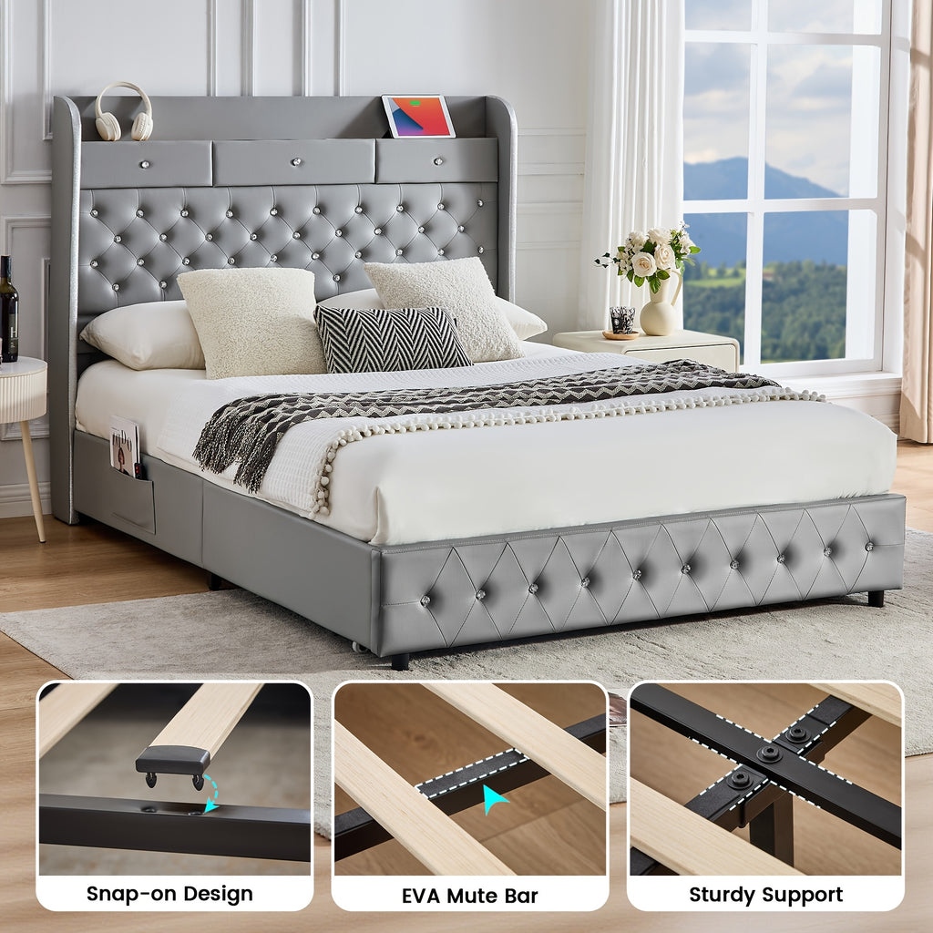 queen bed frame full size platform bed 2 removable - Temu