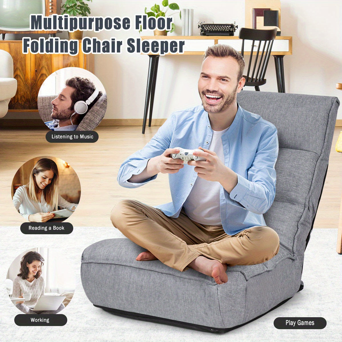 4 position adjustable folding floor chair padded - Temu