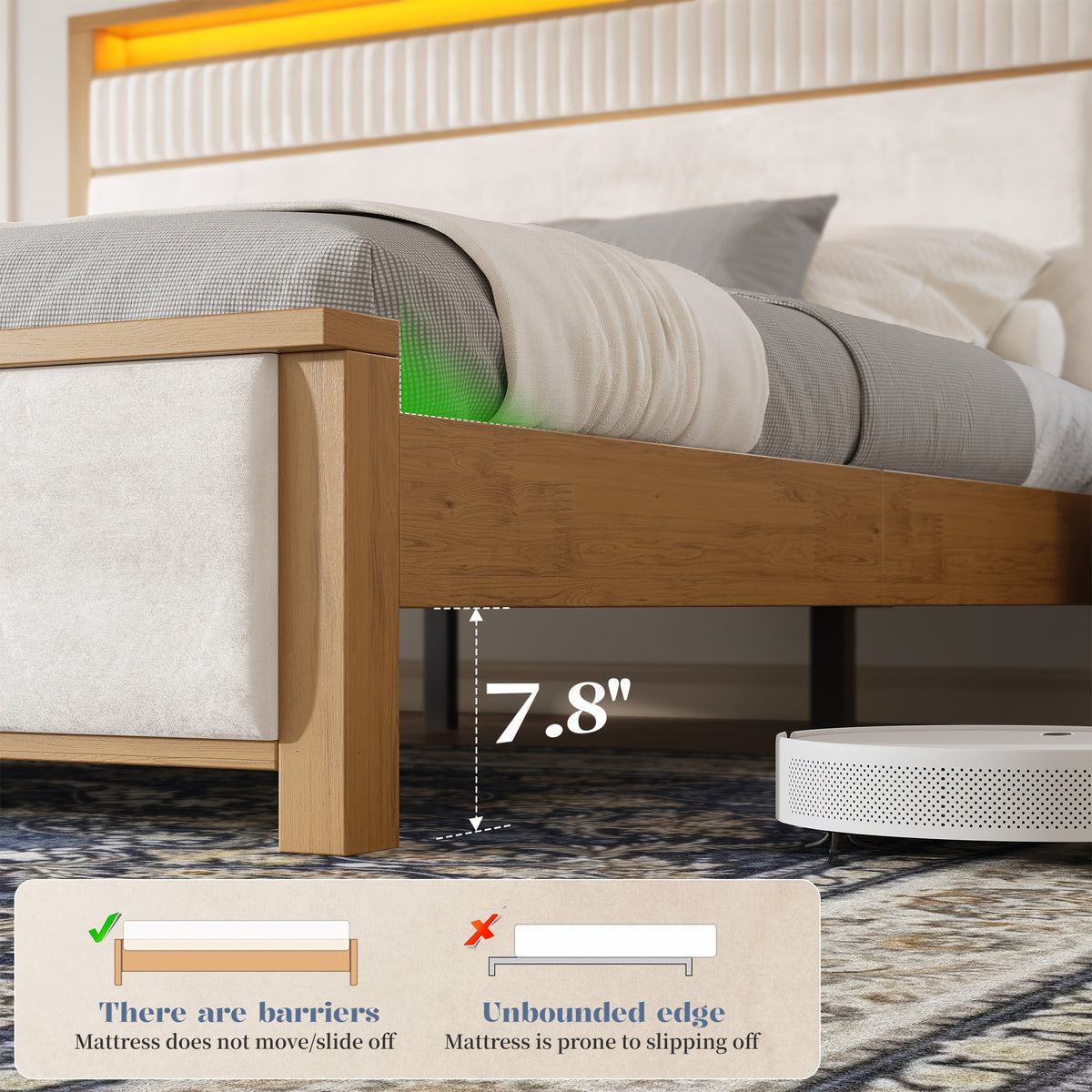 queen king solid wood bed frame led light usb a type c - Temu