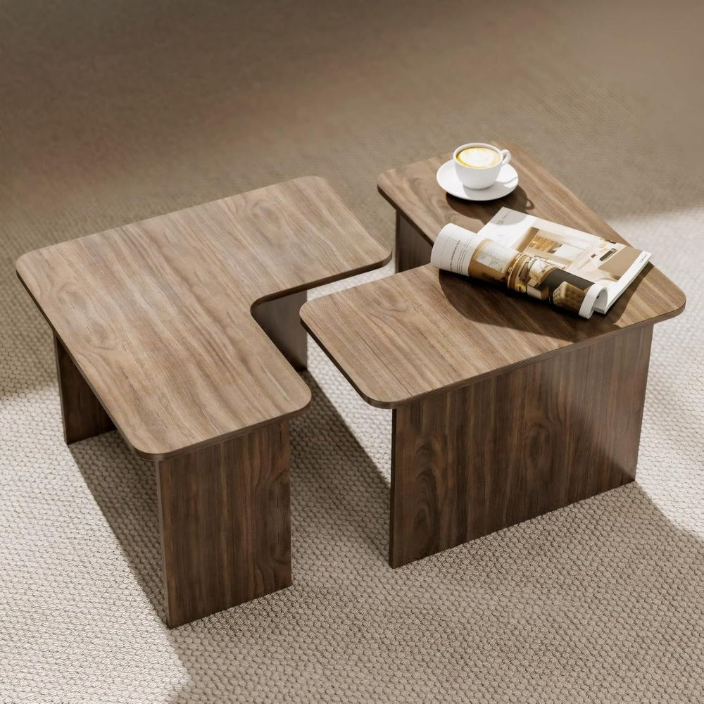 set 2 modern nesting coffee tables wooden l shaped square - Temu