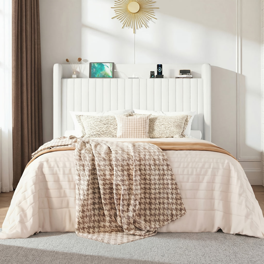 full queenking size wingback platform bed frame built - Temu