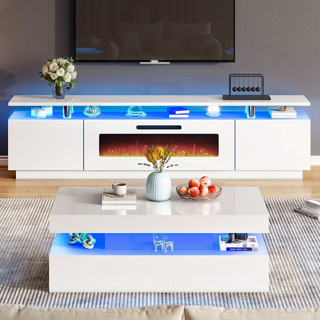 high gloss led coffee table modern 2 tier center table led - Temu