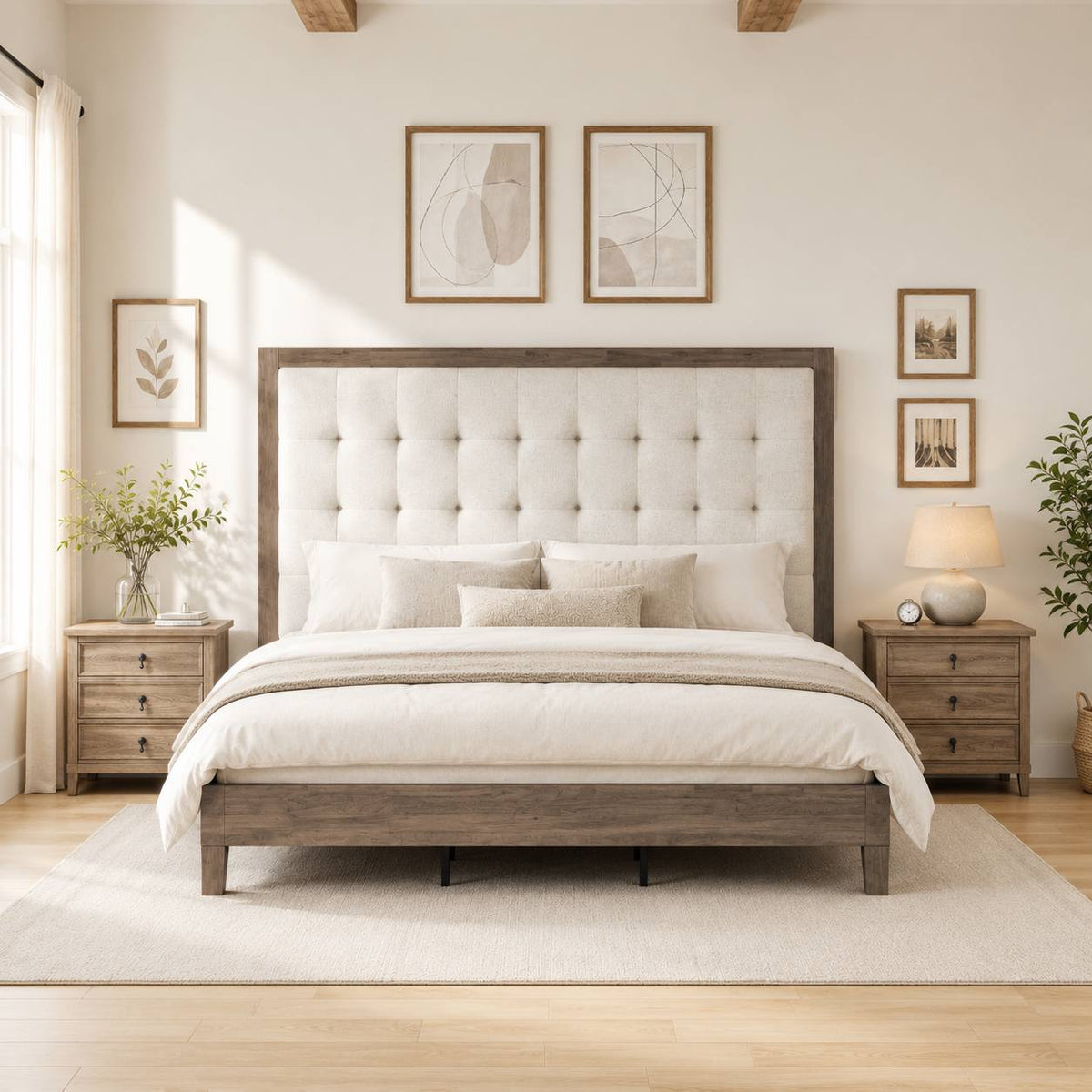classic vintage solid wood bed frame upholstered headboard - Temu