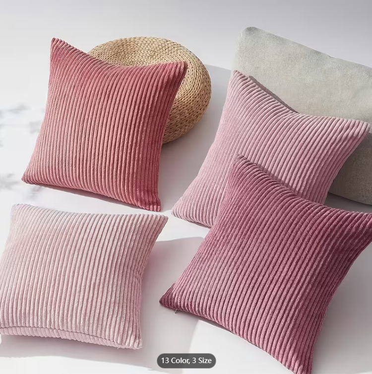 4pcs, Boho Vintage Aesthetic Throw Pillow Covers, Corduroy Striped Pillowcases with Hidden Zipper, 16×16/18×18/20×20 Inch All Season Universal Cushion Covers, Classic Retro Pattern for Farmhouse Living Room Bedroom Sofa Home Decor, No Pillow Inserts