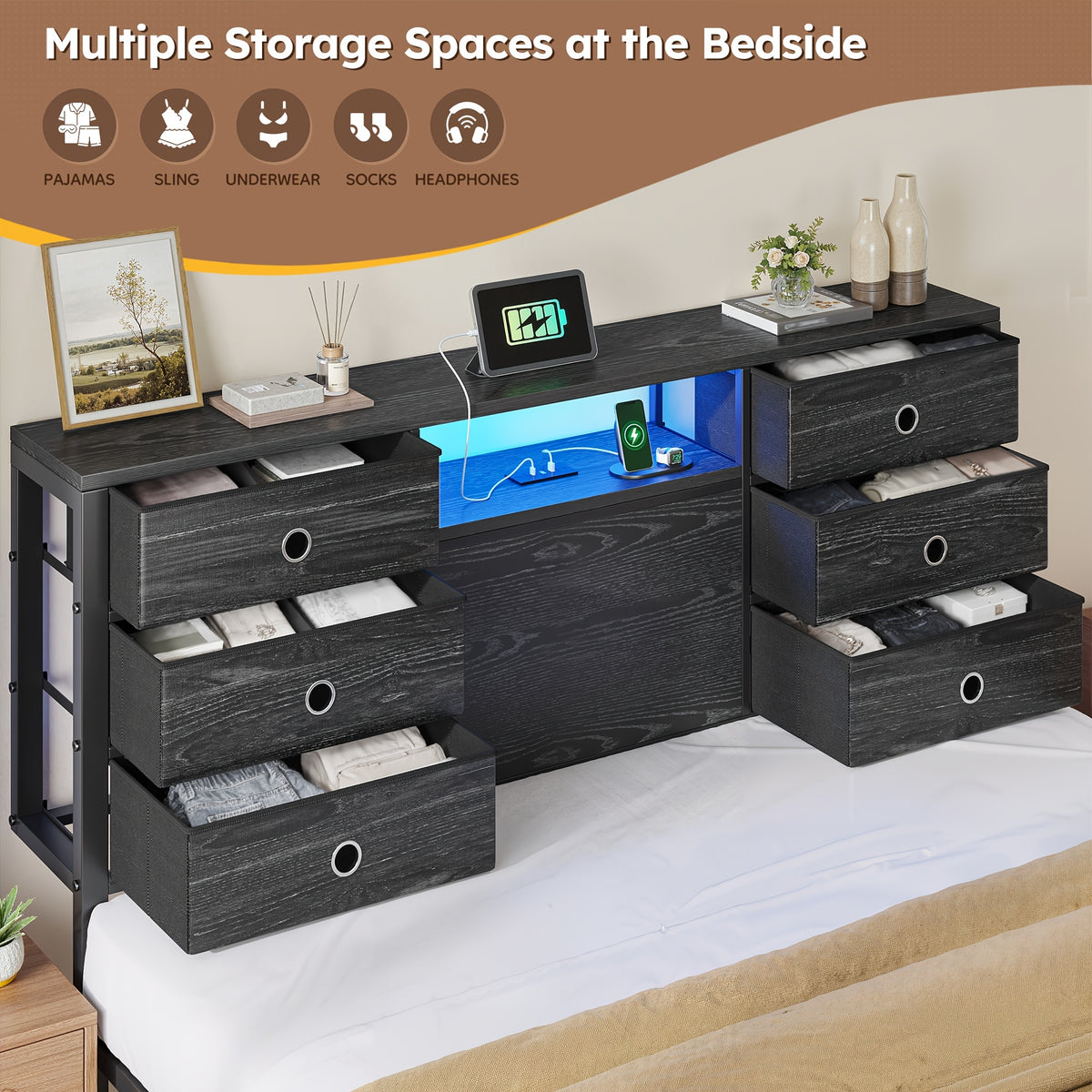king queen full size storage bed frame 8 9 drawers headboard - Temu