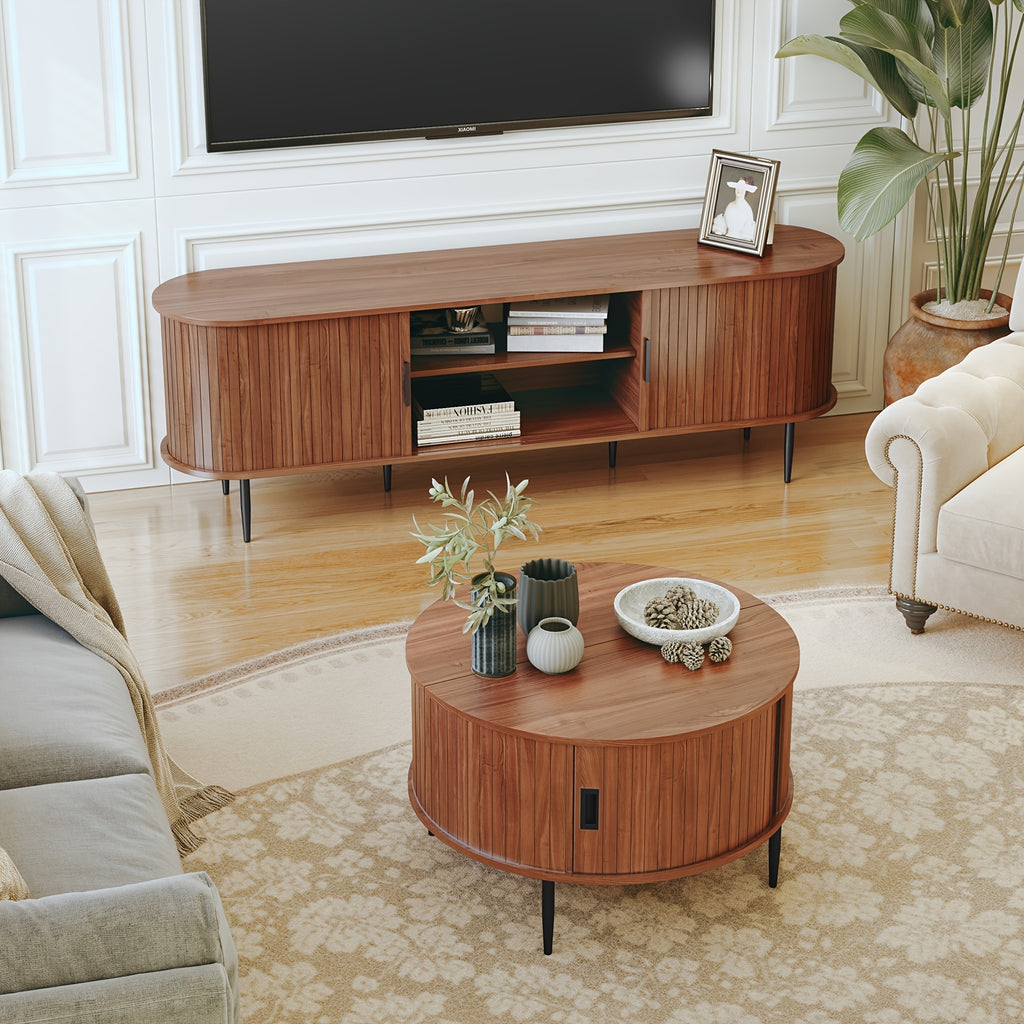 31 7 coffee table curved sliding door round coffee table - Temu