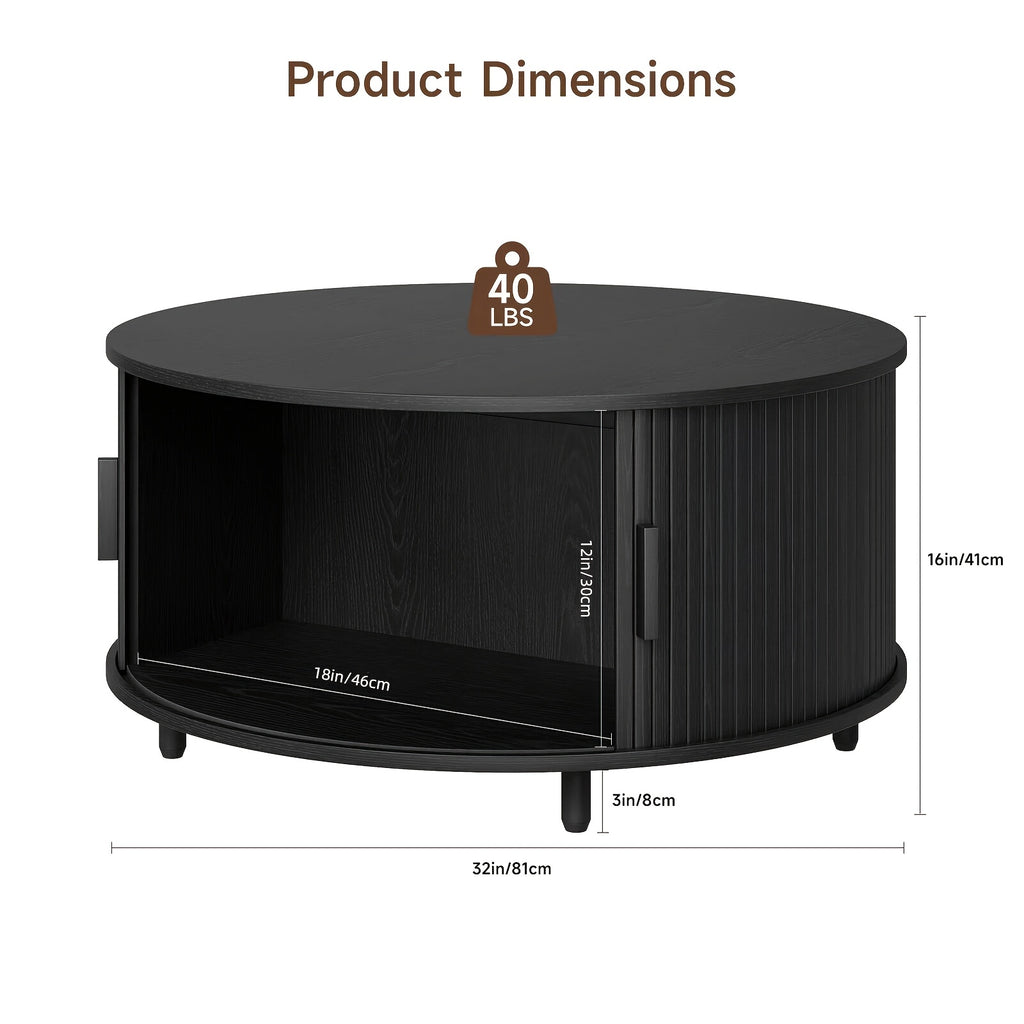 32 modern round coffee table sliding door storage wooden - Temu