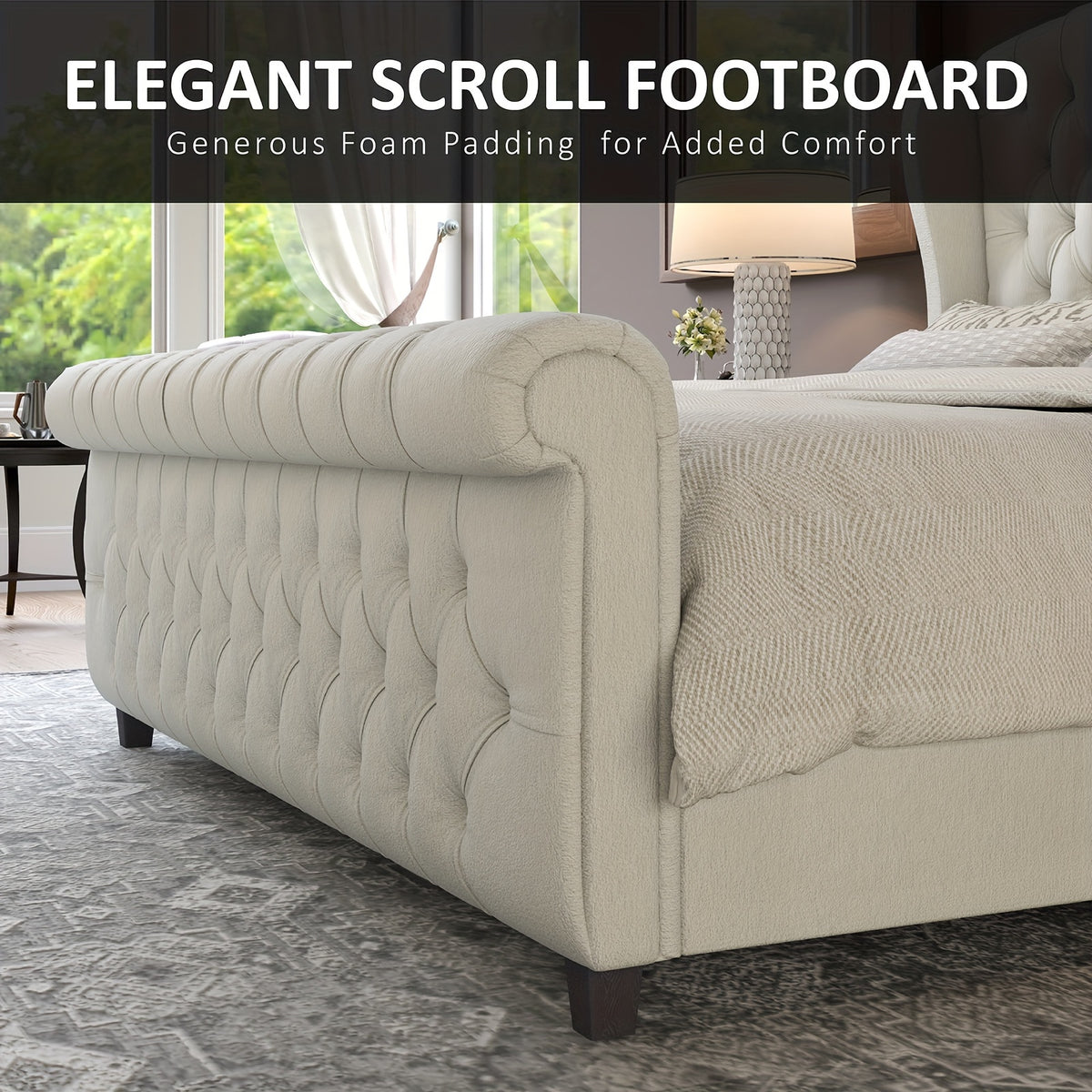 platform bed frame chenille upholstered   scroll - Temu