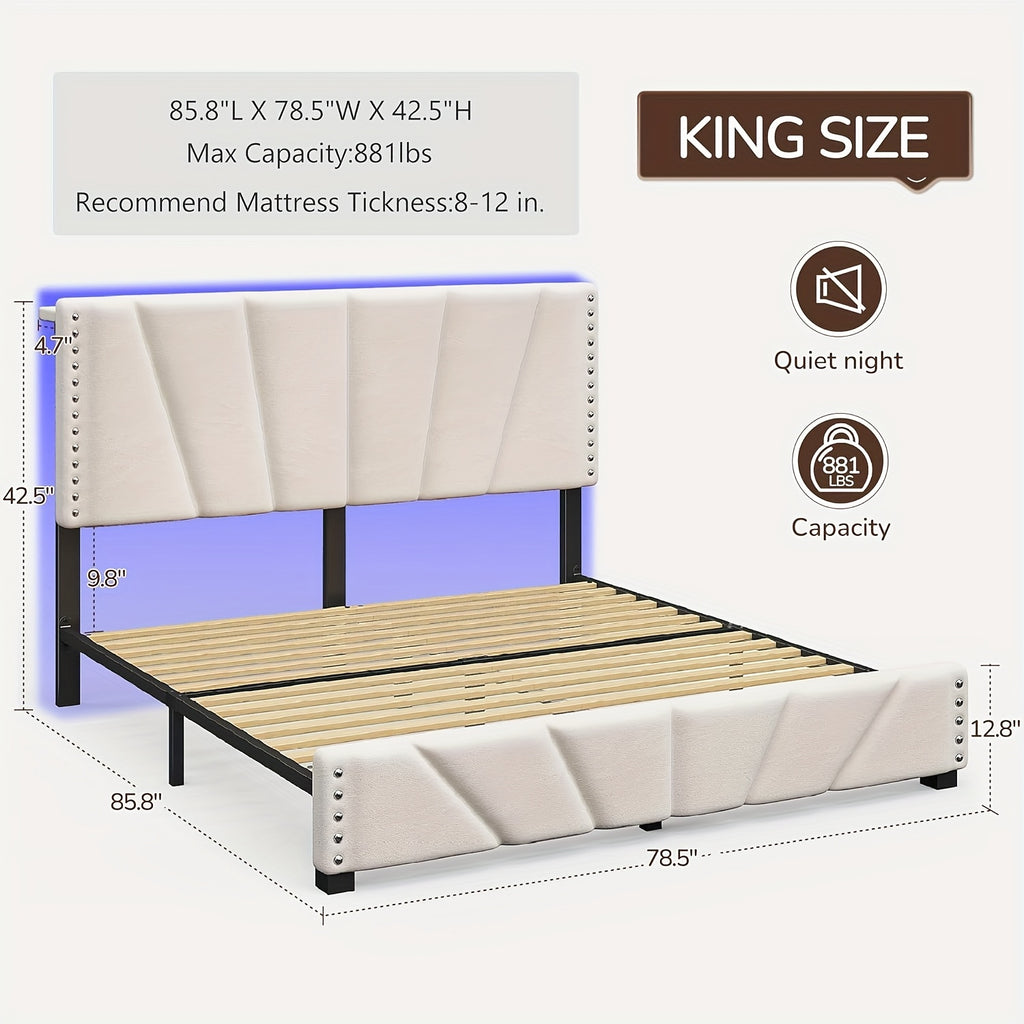 king queen size upholstered platform durable bed frame rgb - Temu