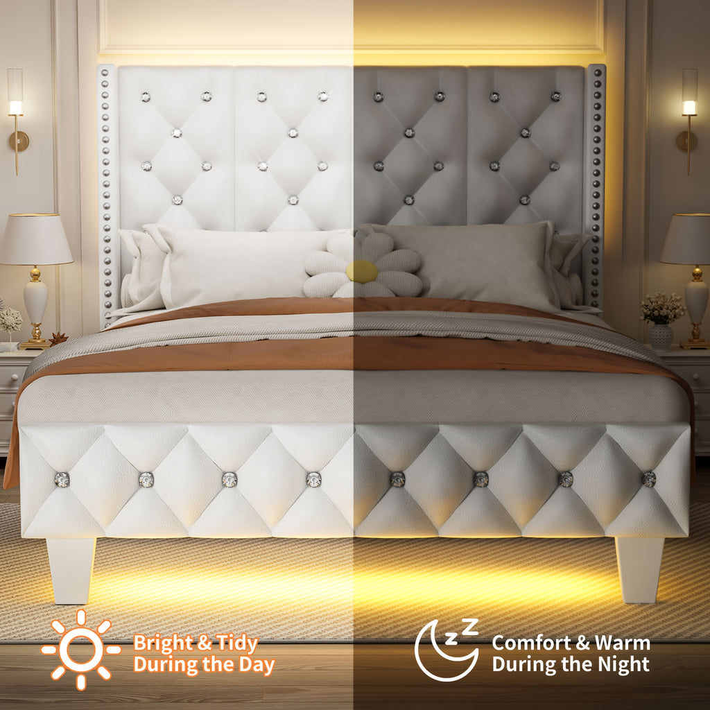 upholstered platform bed frame led lights tall bed frame - Temu