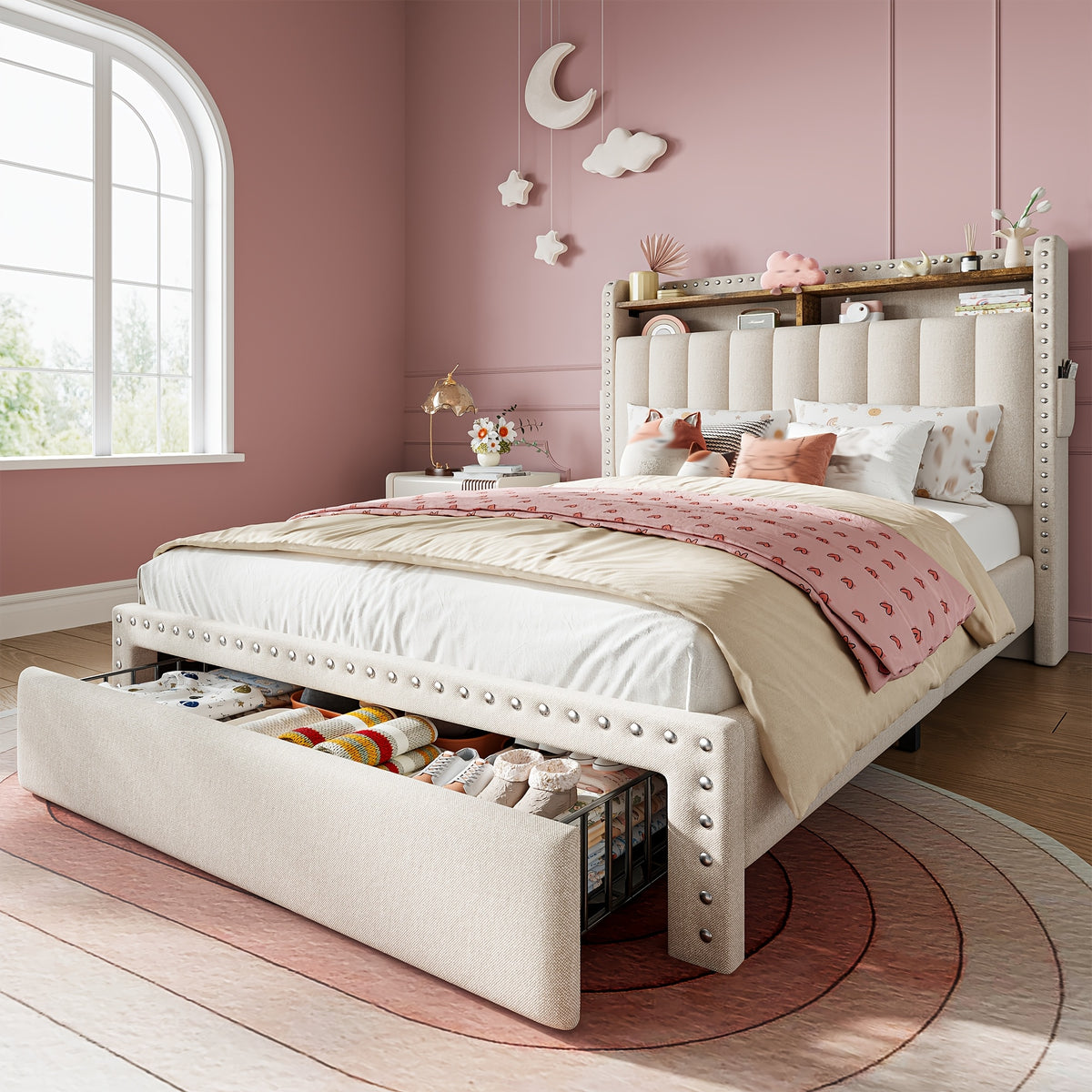 king size upholstered bed frame   2 underbed - Temu