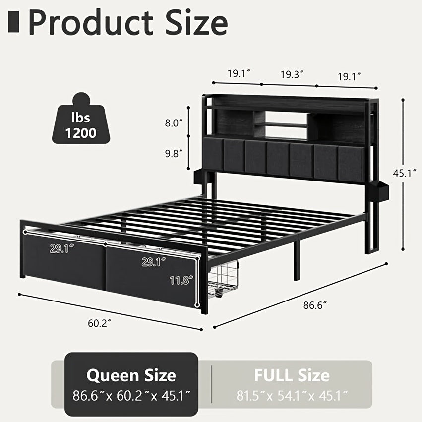 full upholstered platform bed storage drawers usb charging - Temu