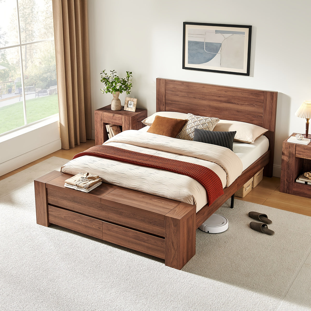 king queen size platform bed frame storage footboard - Temu