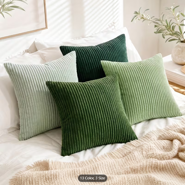 4pcs, Boho Vintage Aesthetic Throw Pillow Covers, Corduroy Striped Pillowcases with Hidden Zipper, 16×16/18×18/20×20 Inch All Season Universal Cushion Covers, Classic Retro Pattern for Farmhouse Living Room Bedroom Sofa Home Decor, No Pillow Inserts