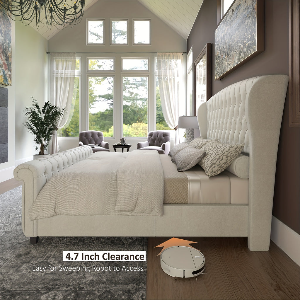 platform bed frame chenille upholstered   scroll - Temu