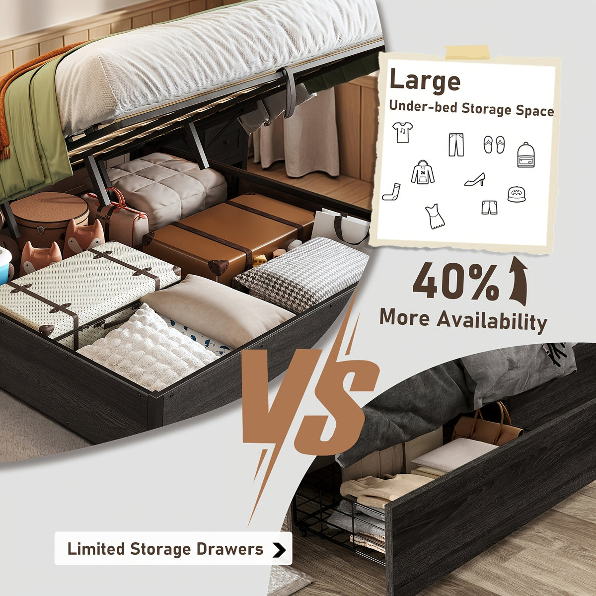 lift storage bed storage underneath wooden platform bed - Temu