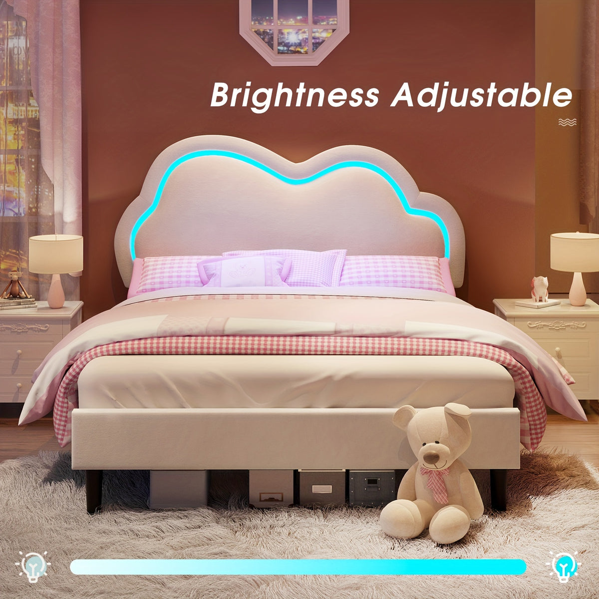 led velvet platform bed featuring an adjustable cloud - Temu