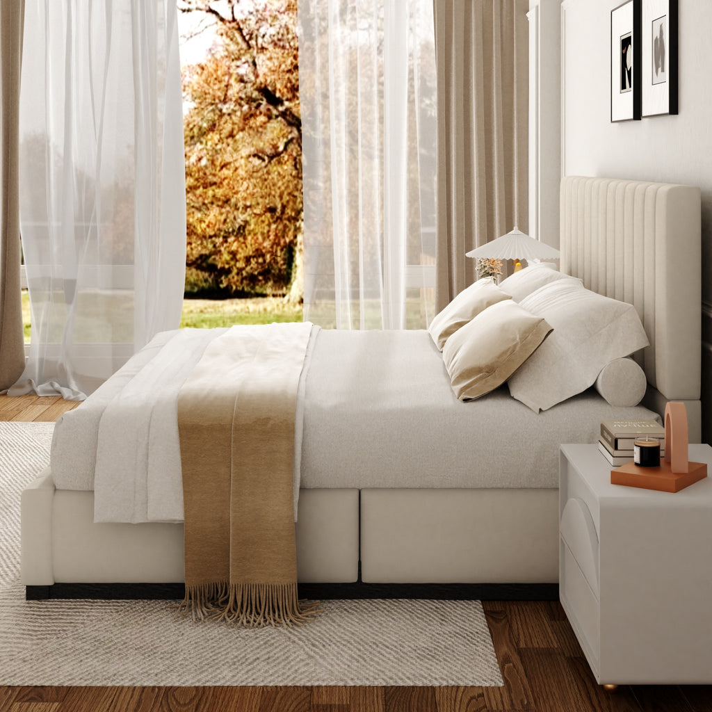 king bed frame 47 2 tall headboard vertical channel tufted - Temu
