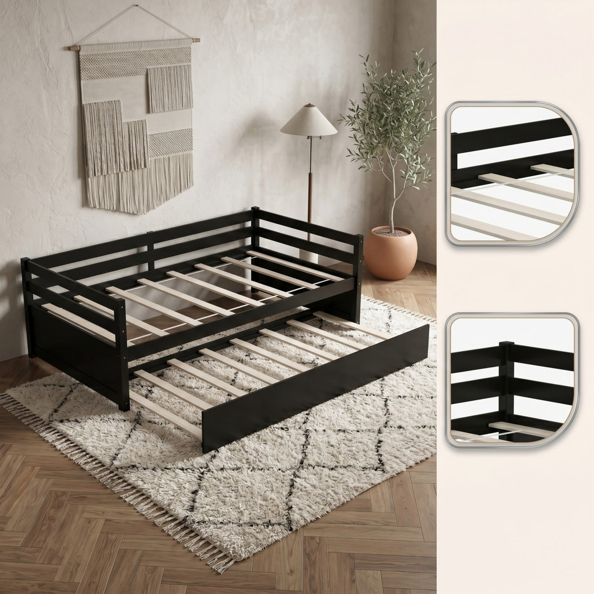 daybed trundle in wood twin size frame featuring pull - Temu