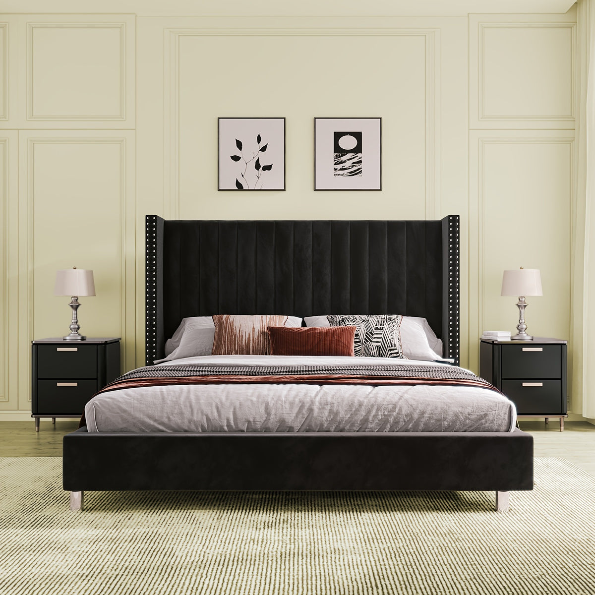bed frame vertical channel upholstered tufted velvet - Temu