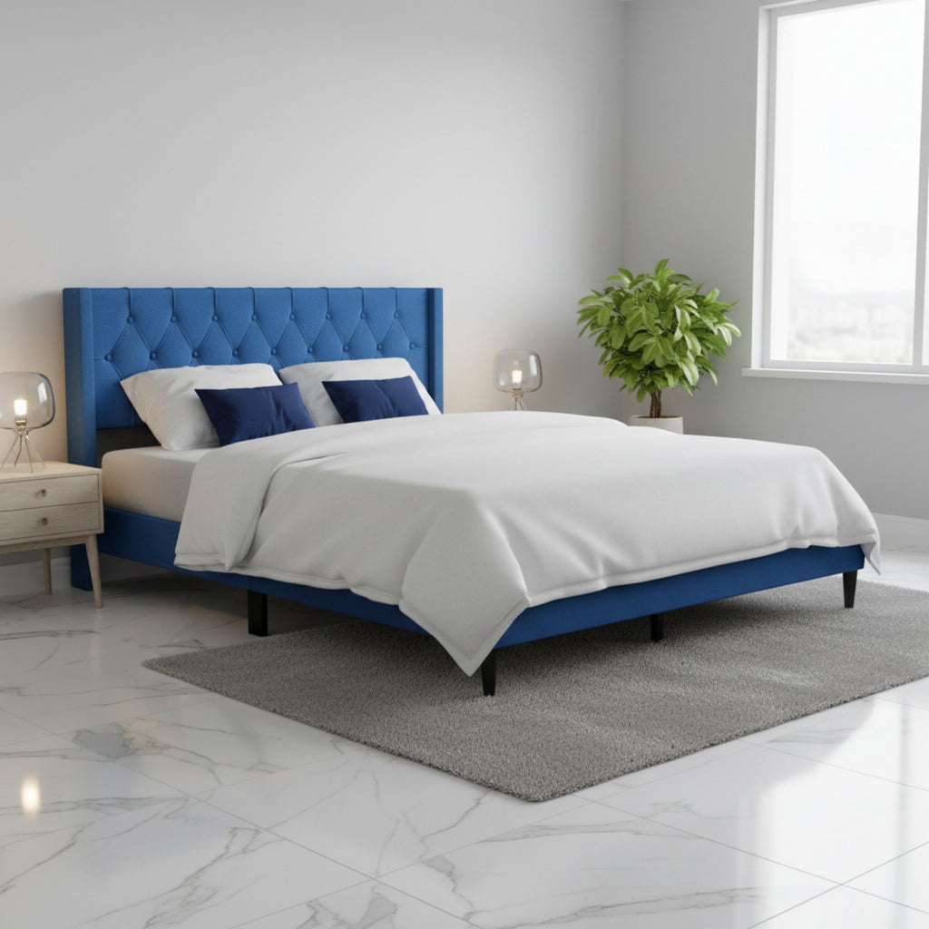 queen upholstered bed frame   button tufted wingback - Temu