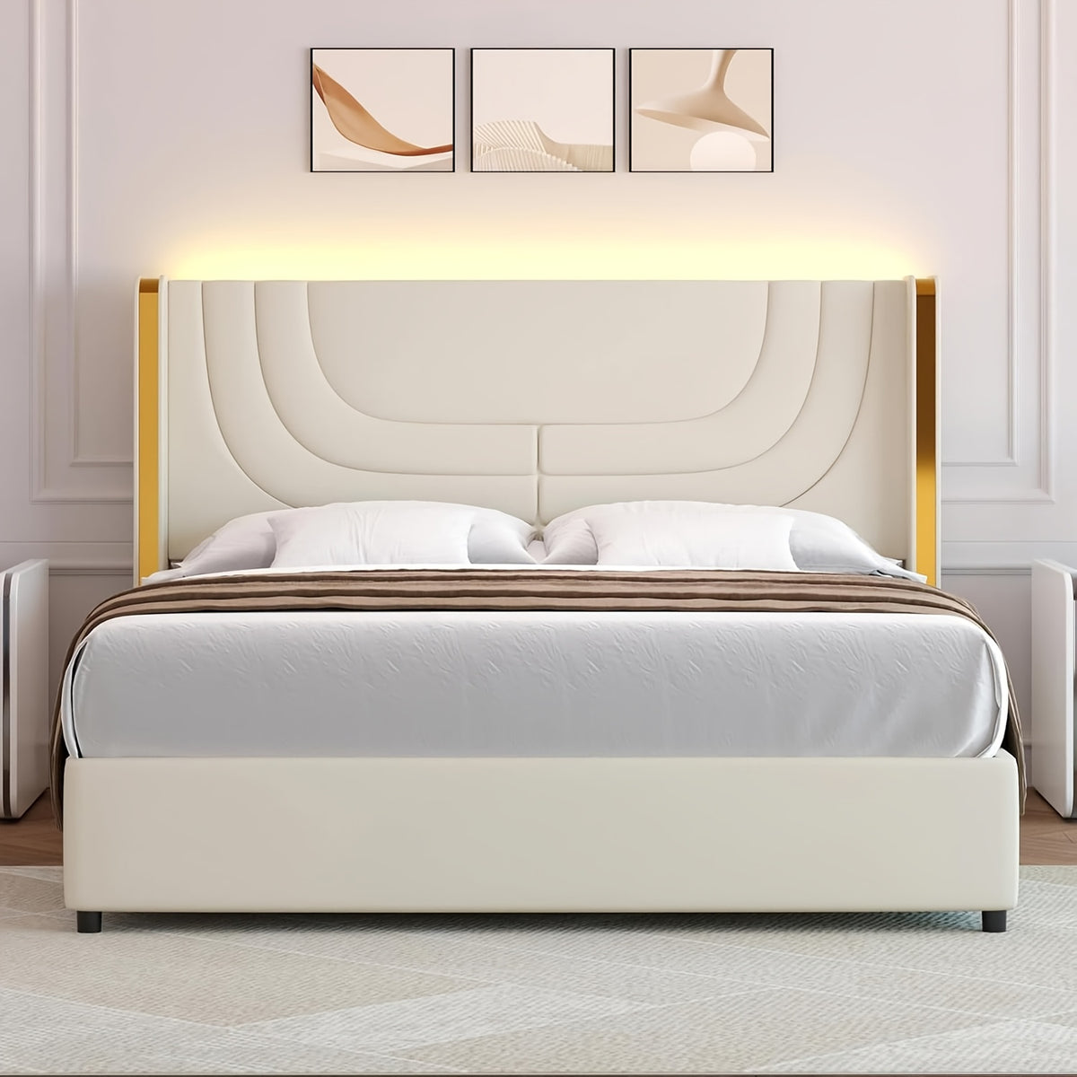 twin full queen size bed frame led lights bed headboard - Temu