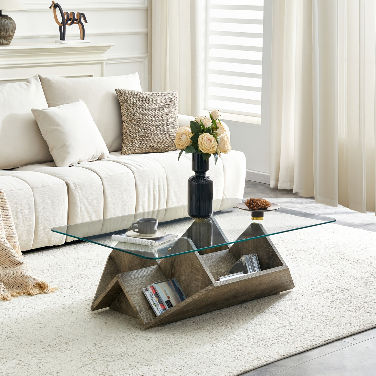 coffee table modern   tempered glass mdf - Temu
