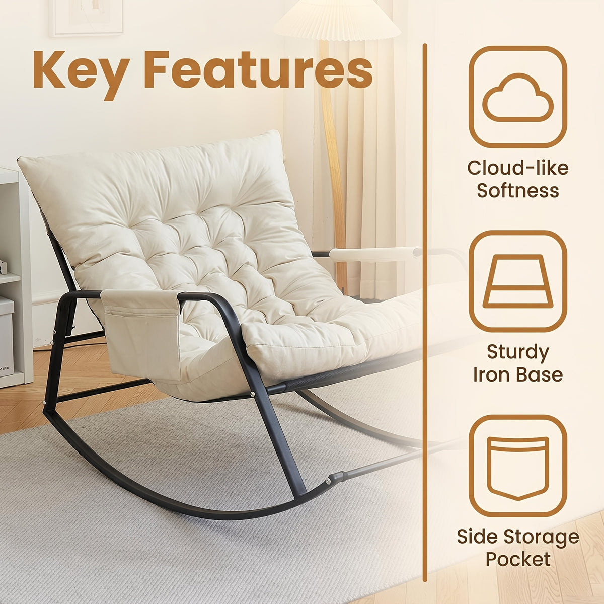 1 person tech fabric rocking chair black   frame - Temu