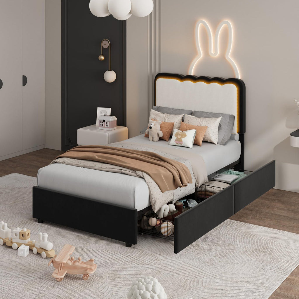 modern upholstered platform bed frame wave shaped headboard - Temu
