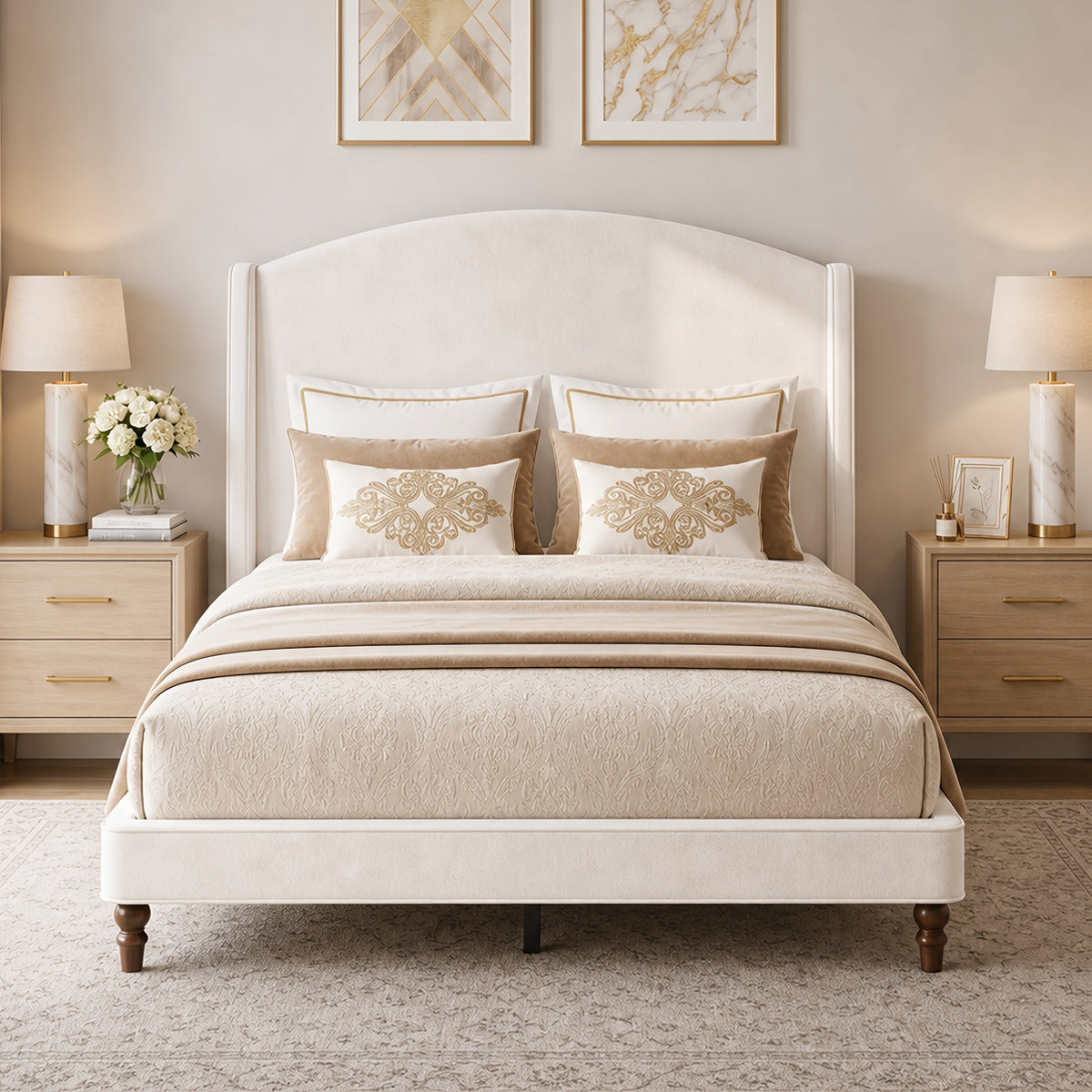 platform bed 51 2 tall wingback upholstered - Temu