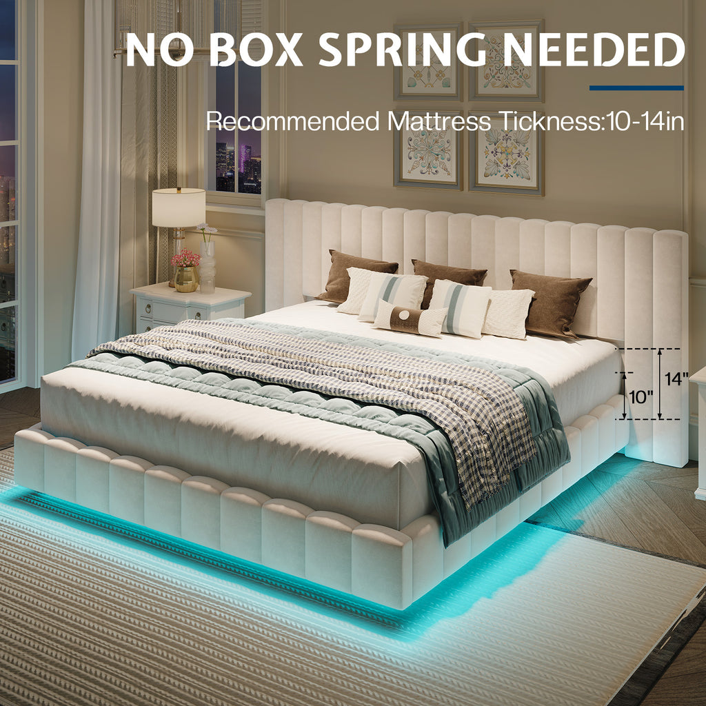 velvet upholstered bed frame wide headboard floating - Temu