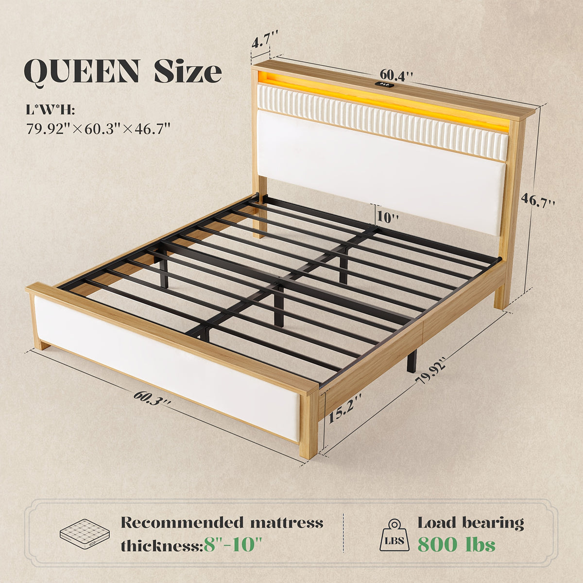 bed frame storage headboard shelf queen king size - Temu