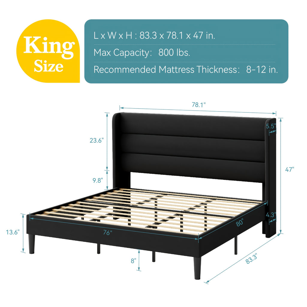 modern wingback platform bed frame velvet upholstered - Temu