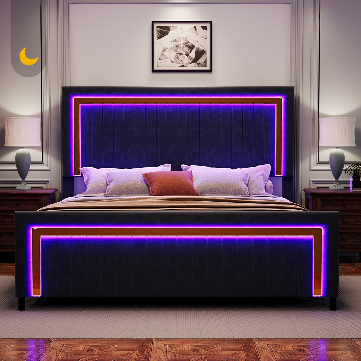 queen size led platform bed frame upholstered design - Temu