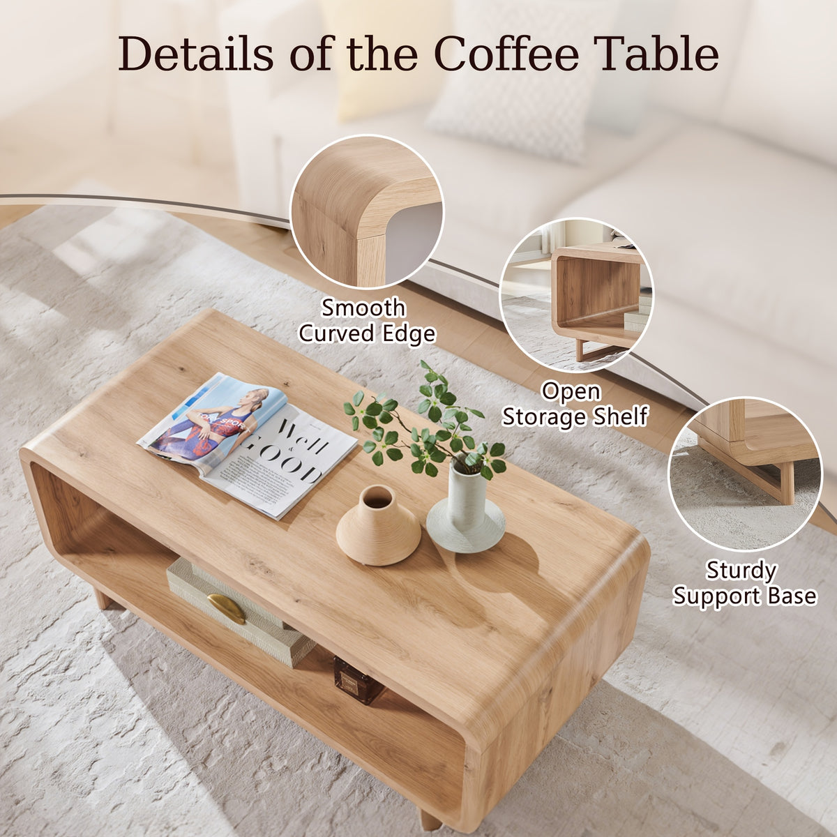 wooden coffee table storage shelf modern 2 tier rectangular - Temu