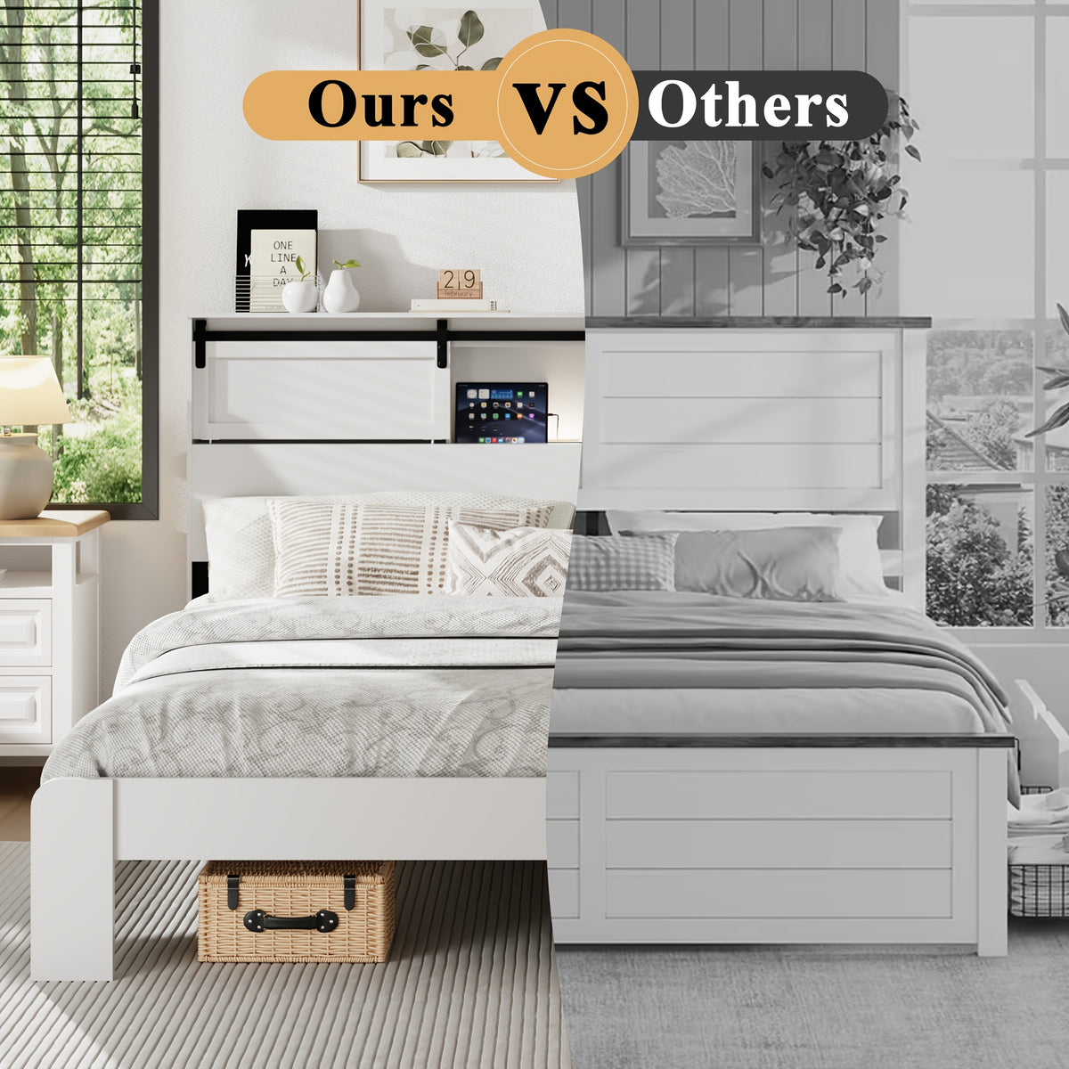 king queen wooden platform bed frame headboard modern - Temu