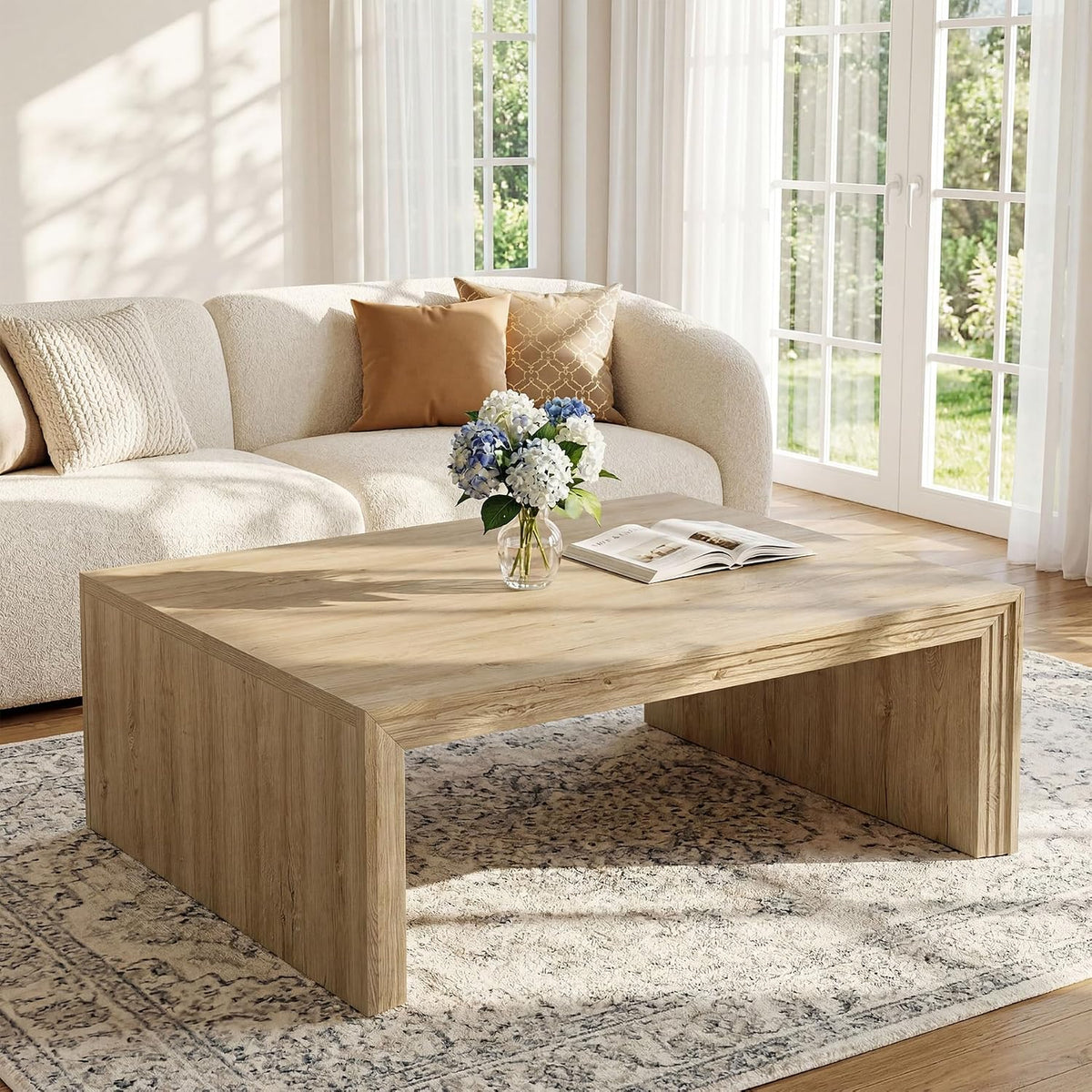 47 inch rectangle coffee table farmhouse wooden rectangular - Temu