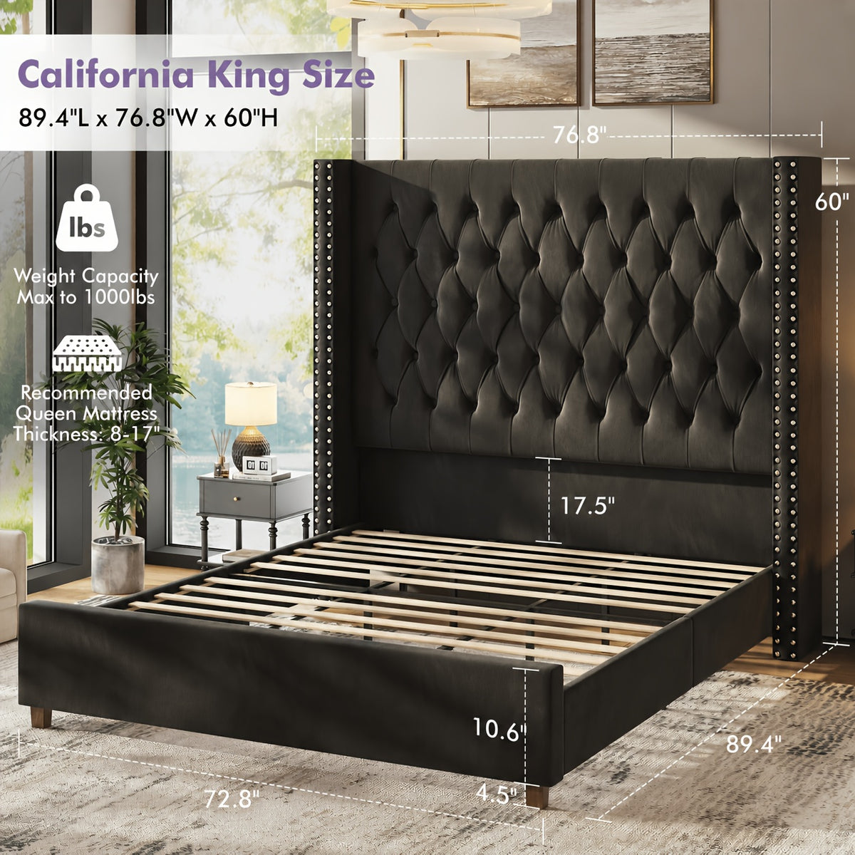 60 inch tall velvet bed frame tufted wingback - Temu