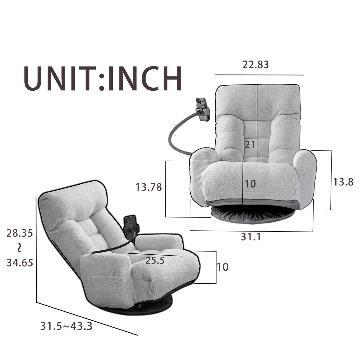 360 swivel gaming floor chair 5 position adjustable folding - Temu