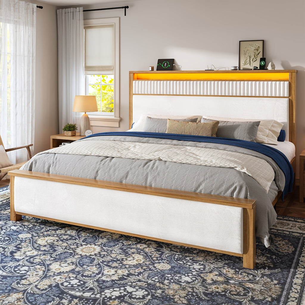 bed frame storage headboard shelf queen king size - Temu