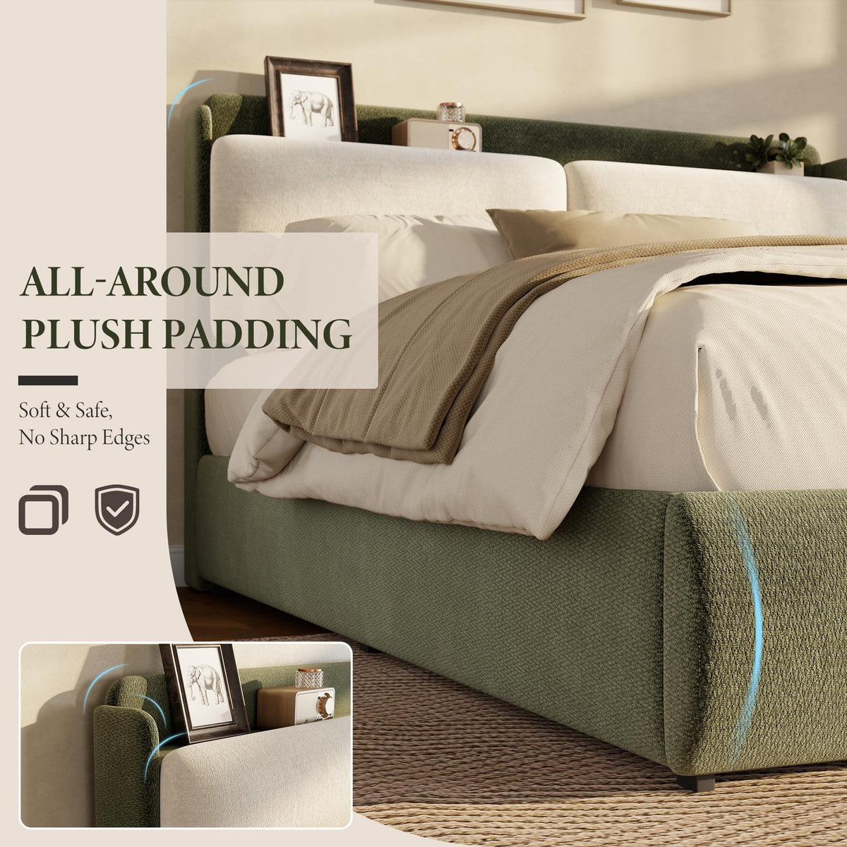 upholstered bed frame recessed shelf headboard wingback - Temu