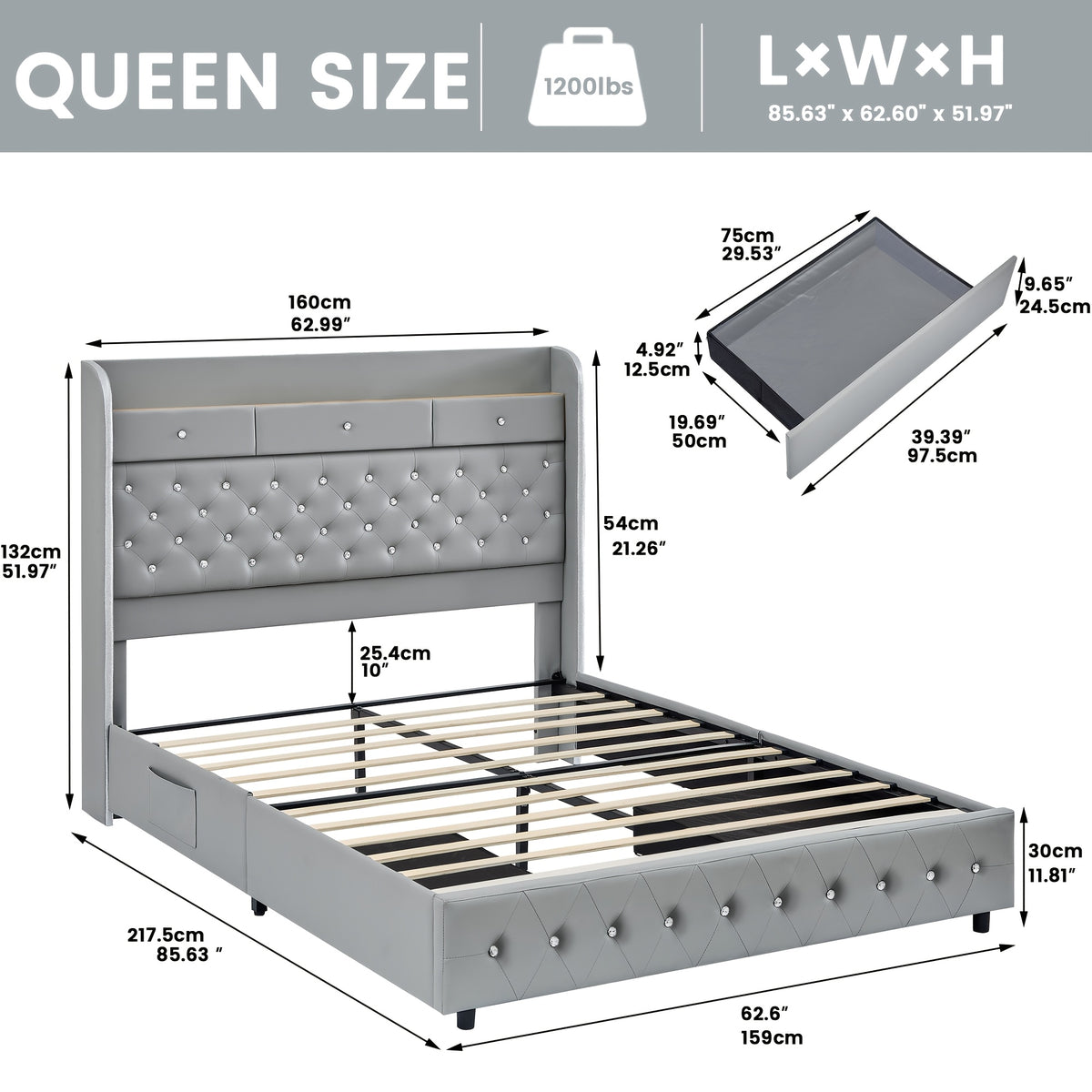 queen bed frame full size platform bed 2 removable - Temu