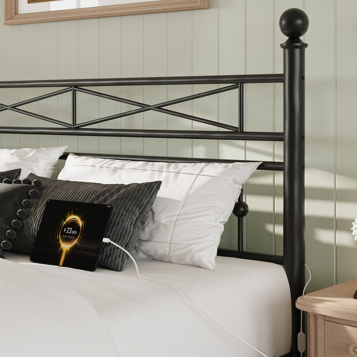heavy duty metal bed frame led lights   bed side - Temu