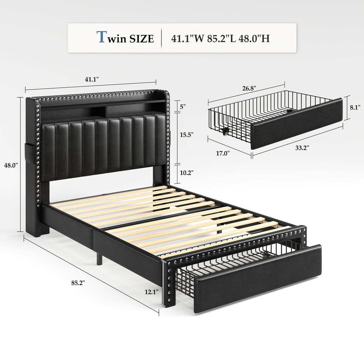 king size upholstered bed frame storage 2 tier headboard 2 - Temu