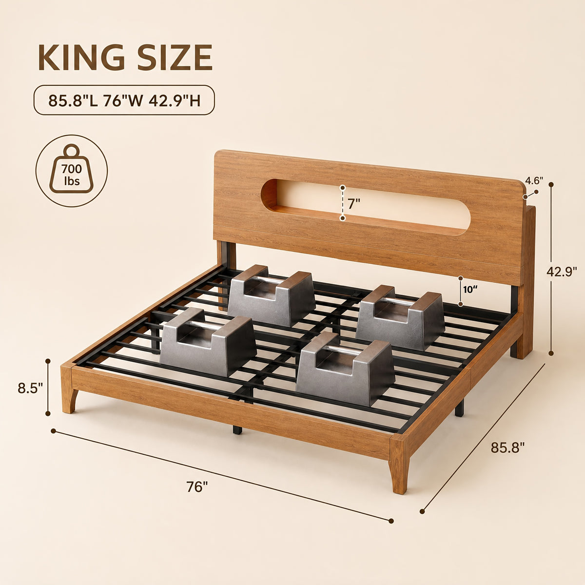 led bed frame usb charging storage shelf solid wood platform - Temu